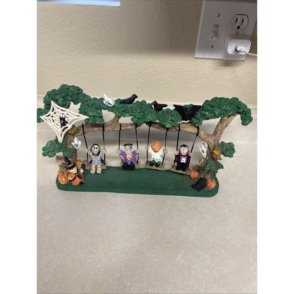 Jaimy Halloween Handpainted Swing Scene 1999 Beistle Graveyard Ghouls Vintage